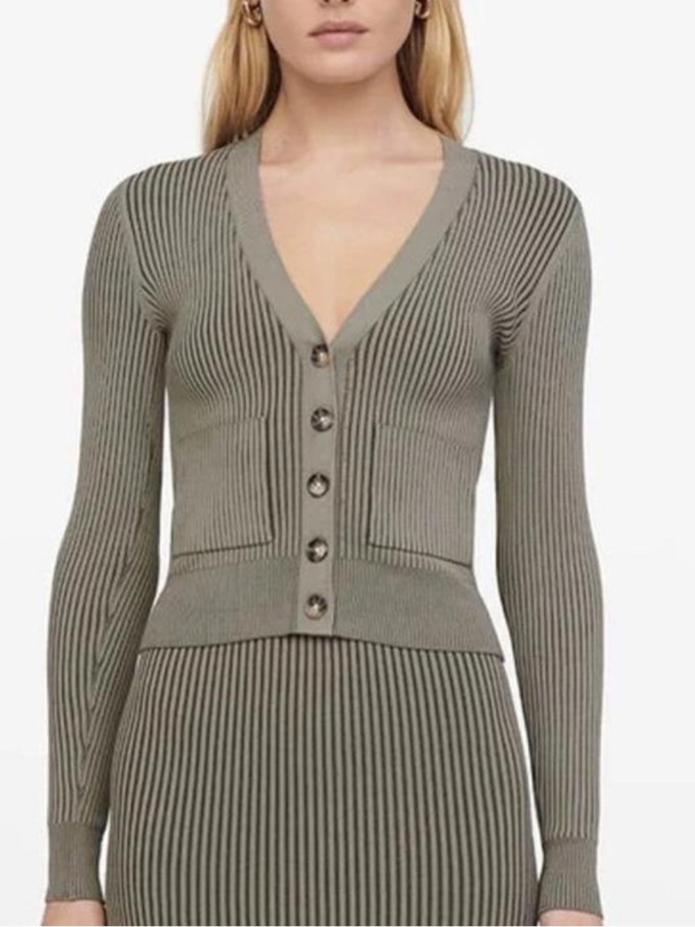 Anine Bing Layla Ribbed Cardigan Olive Green Large